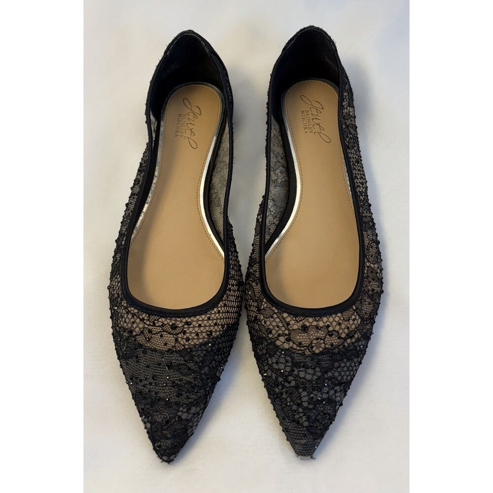 Jewel Badgley Mischka Juliana Black Ballet Flats US 8.5 Mesh Lace Pointed Toe
